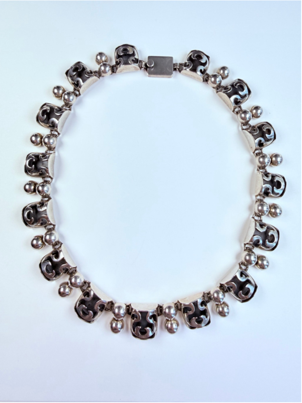 Victoria Ana Brilanti Modernist Shadow Box 925 Sterling Silver BIG VTG Necklace